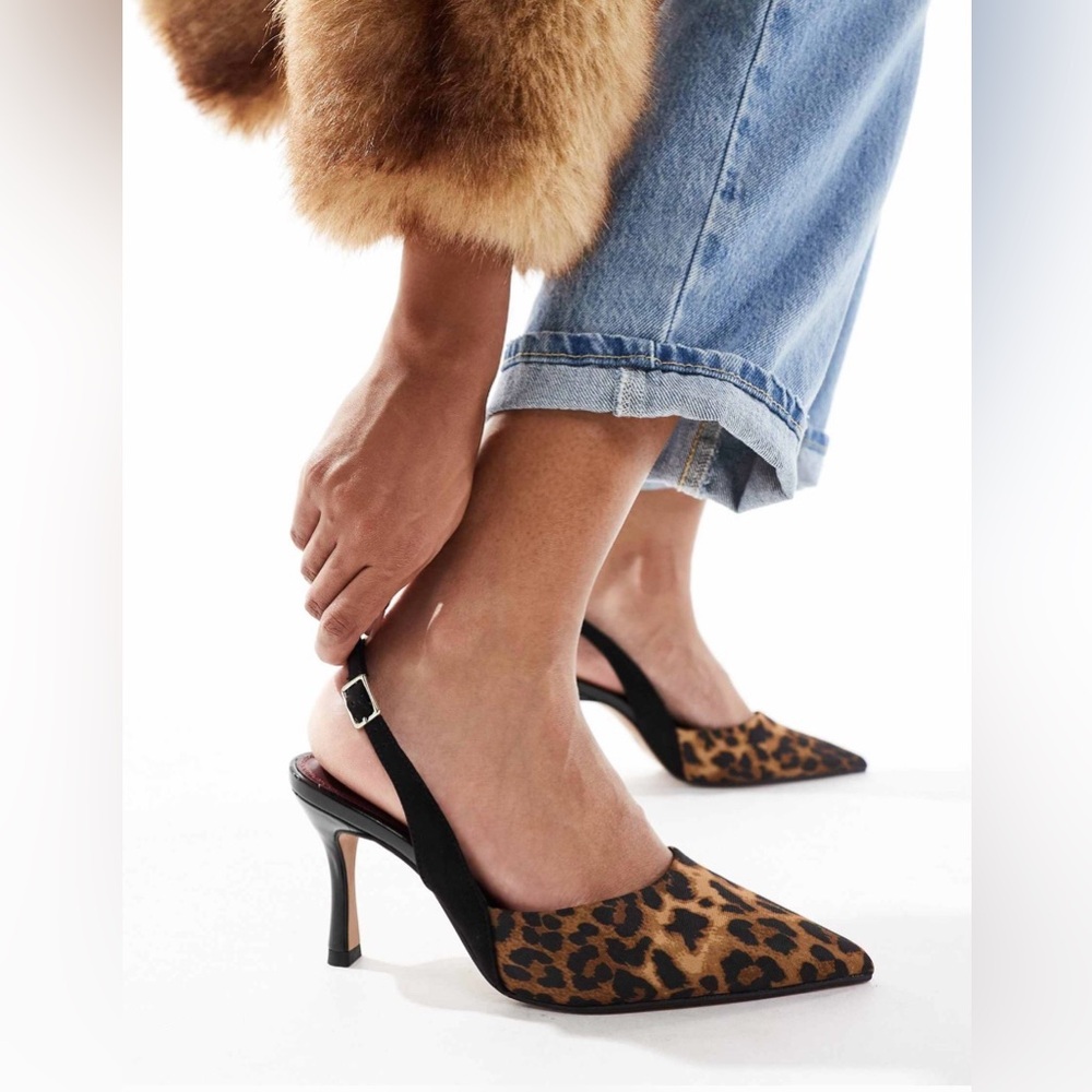ASOS Wide fit Leopard Print Slingback Heels